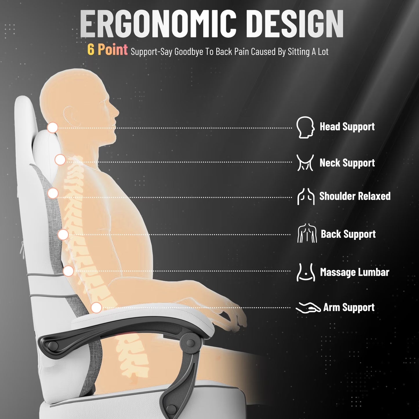 Gaming Chair with Footrest Linen Fabric High Back Ergonomic Gamer Chair with Headrest and Massage Lumbar Cushion Racing Office Computer Video Game Chair for Adults, White