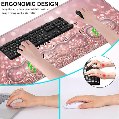 Keyboard Wrist Rest and Mouse Pad with Wrist Support Set Ergonomic Coaster,Memory Foam,Easy Typing Pain Relief,Large XL Desk Mat 31.5"X 11.8",Rose Gold Glitter Quote Bible Verse Psalm 46-5