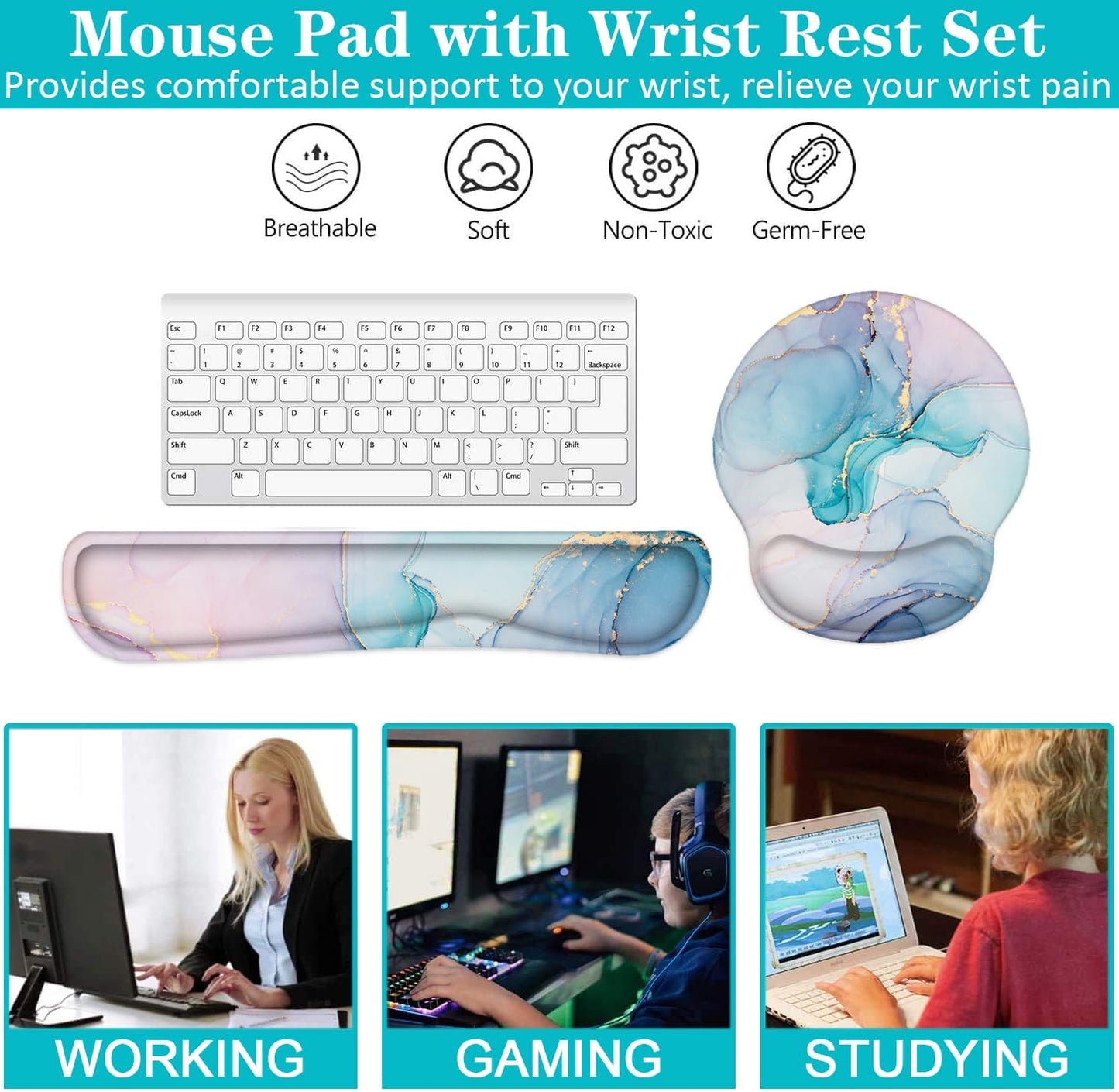 Mouse Pad with Wrist Rest, 3-In-1 Gaming Mouse Pad, Keyboard Wrist Rest, Ergonomic Memory Foam Mousepad with Wrist Support for Computer Keyboard