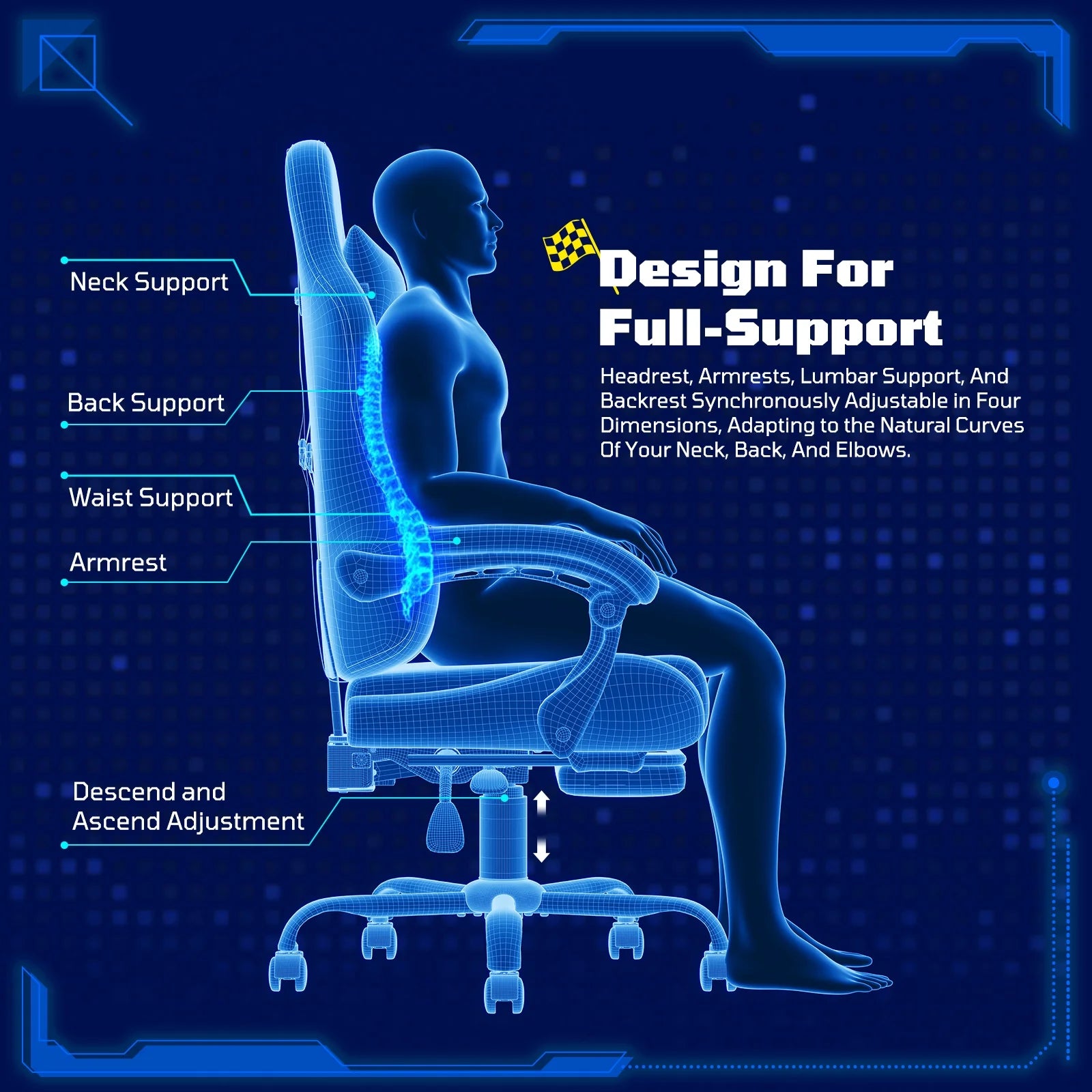 Ergonomic Gaming Chairs for Adults,Pocket Spring Cushion,Pu Leather Office Chairs with Lumbar Support and Retractable Footrest,Home and Office Computer Chairs-Yellow Racing