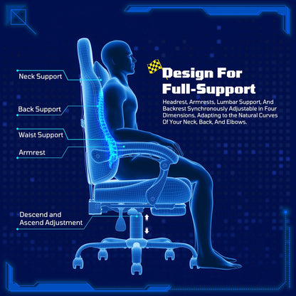 Ergonomic Gaming Chairs for Adults,Pocket Spring Cushion,Pu Leather Office Chairs with Lumbar Support and Retractable Footrest,Home and Office Computer Chairs-Yellow Racing