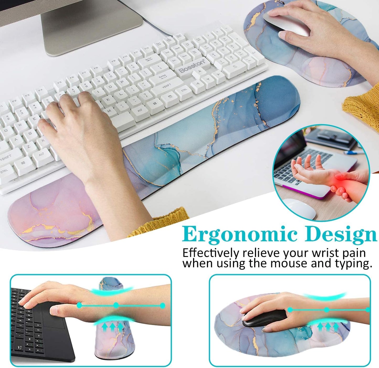 Mouse Pad with Wrist Rest, 3-In-1 Gaming Mouse Pad, Keyboard Wrist Rest, Ergonomic Memory Foam Mousepad with Wrist Support for Computer Keyboard