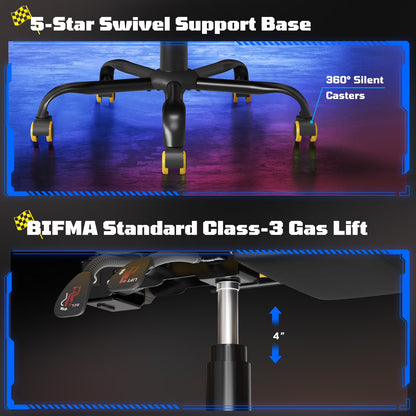 Ergonomic Gaming Chairs for Adults,Pocket Spring Cushion,Pu Leather Office Chairs with Lumbar Support and Retractable Footrest,Home and Office Computer Chairs-Yellow Racing