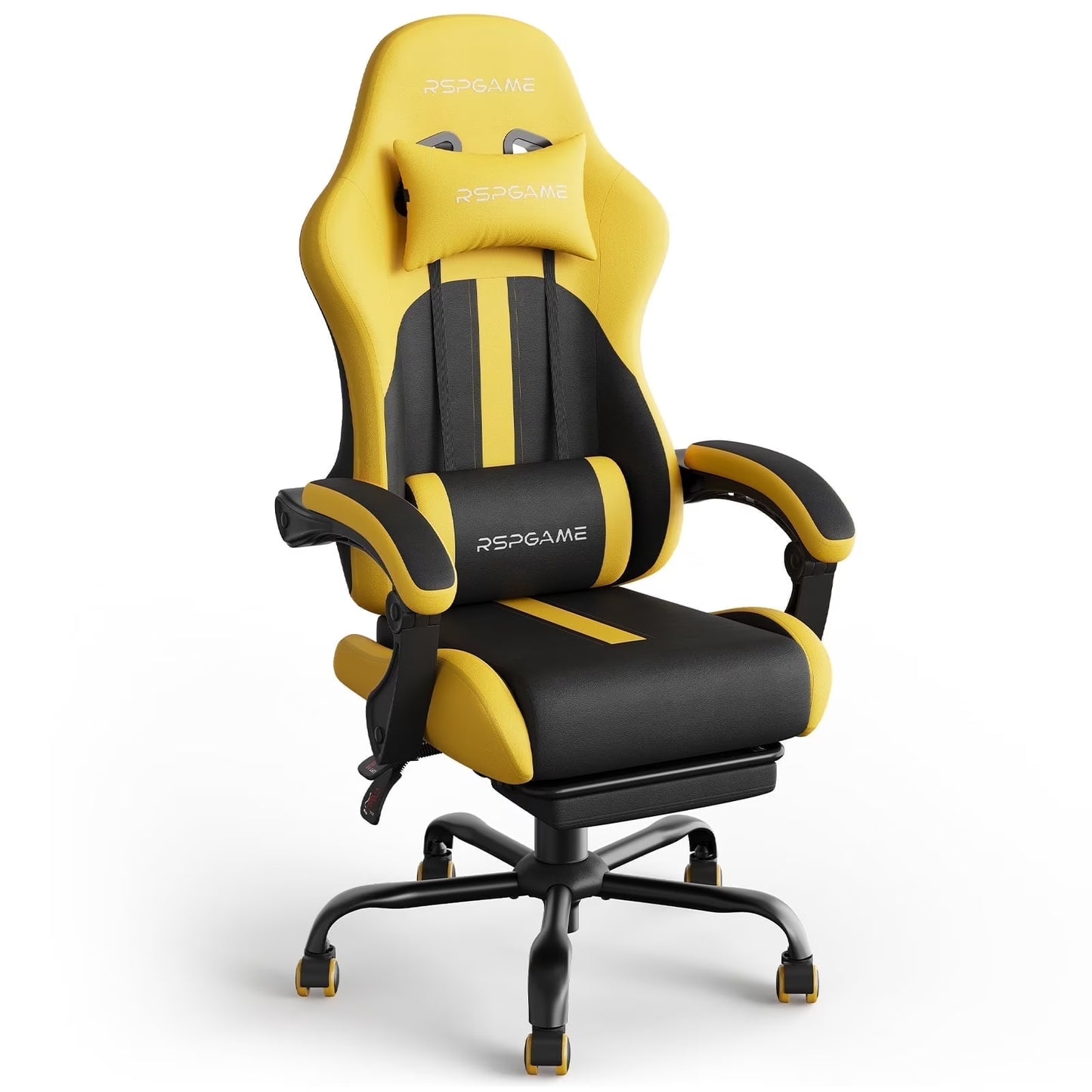 Ergonomic Gaming Chairs for Adults,Pocket Spring Cushion,Pu Leather Office Chairs with Lumbar Support and Retractable Footrest,Home and Office Computer Chairs-Yellow Racing