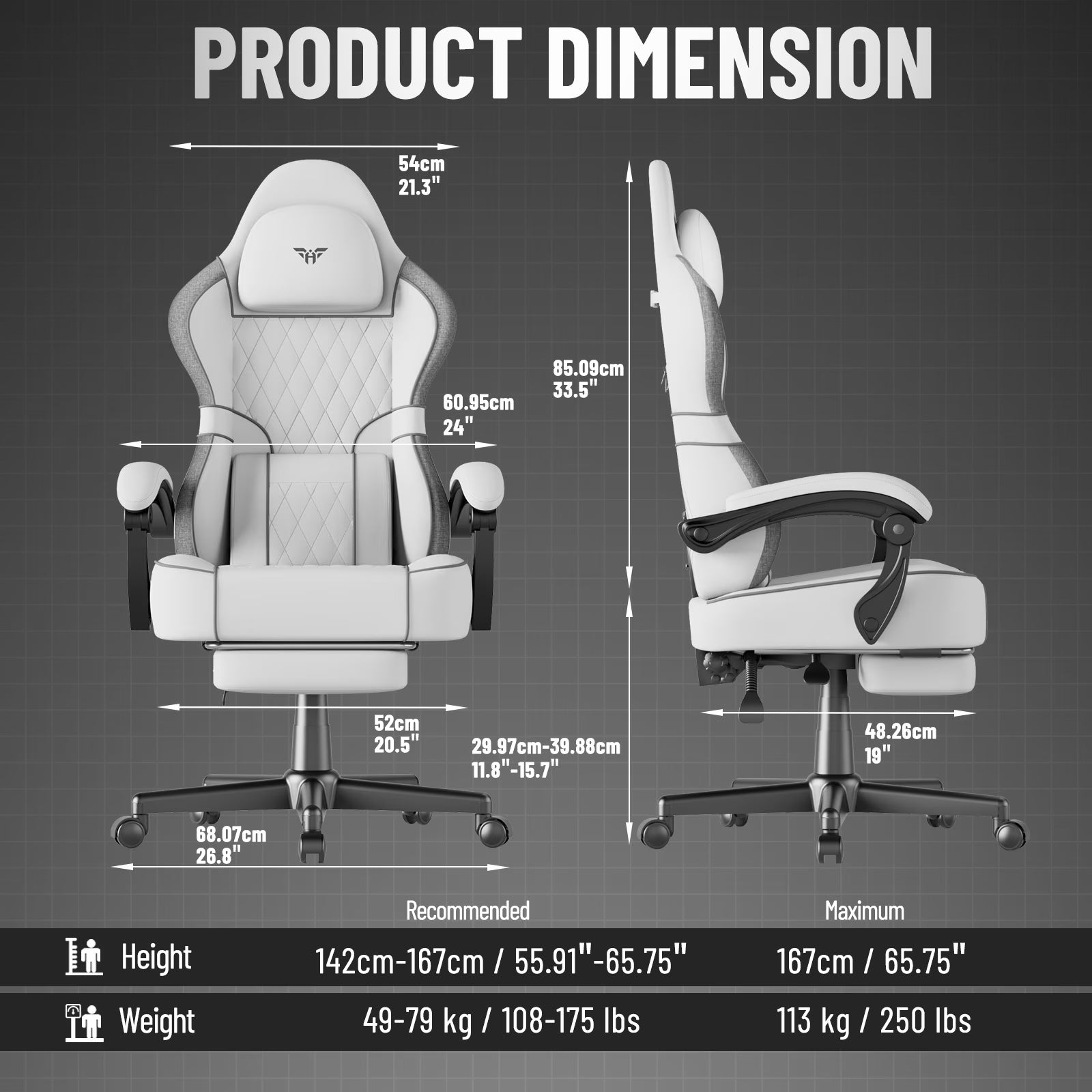 Gaming Chair with Footrest Linen Fabric High Back Ergonomic Gamer Chair with Headrest and Massage Lumbar Cushion Racing Office Computer Video Game Chair for Adults, White