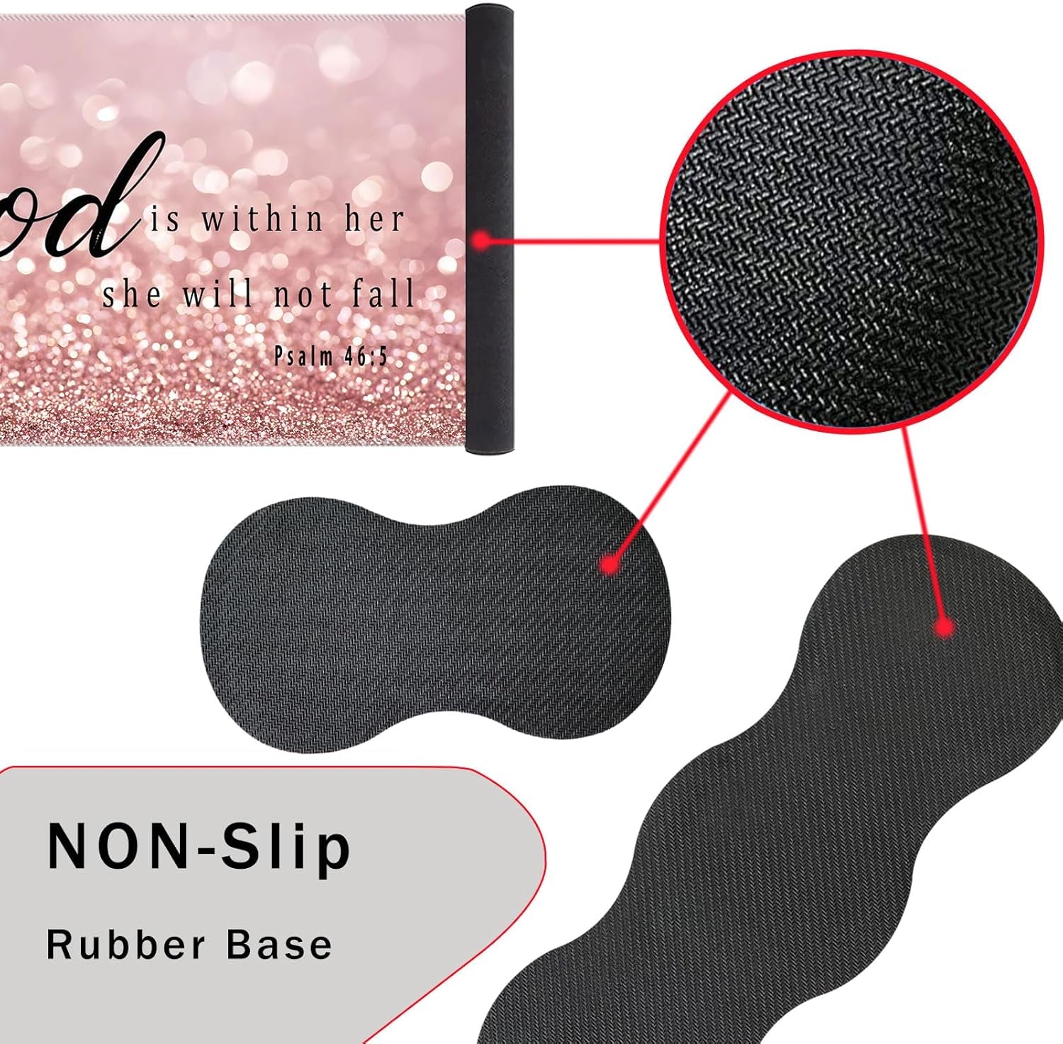 Keyboard Wrist Rest and Mouse Pad with Wrist Support Set Ergonomic Coaster,Memory Foam,Easy Typing Pain Relief,Large XL Desk Mat 31.5"X 11.8",Rose Gold Glitter Quote Bible Verse Psalm 46-5