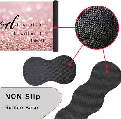 Keyboard Wrist Rest and Mouse Pad with Wrist Support Set Ergonomic Coaster,Memory Foam,Easy Typing Pain Relief,Large XL Desk Mat 31.5"X 11.8",Rose Gold Glitter Quote Bible Verse Psalm 46-5